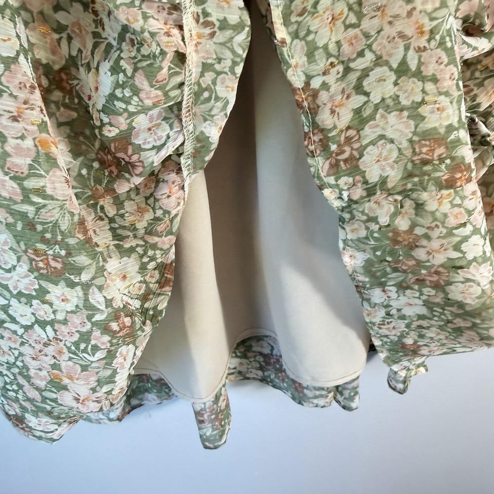 Karlie Floral Smocked Tiered Mini Dress Sage Green Cottagecore Boho Size L $119 - Picture 6 of 9